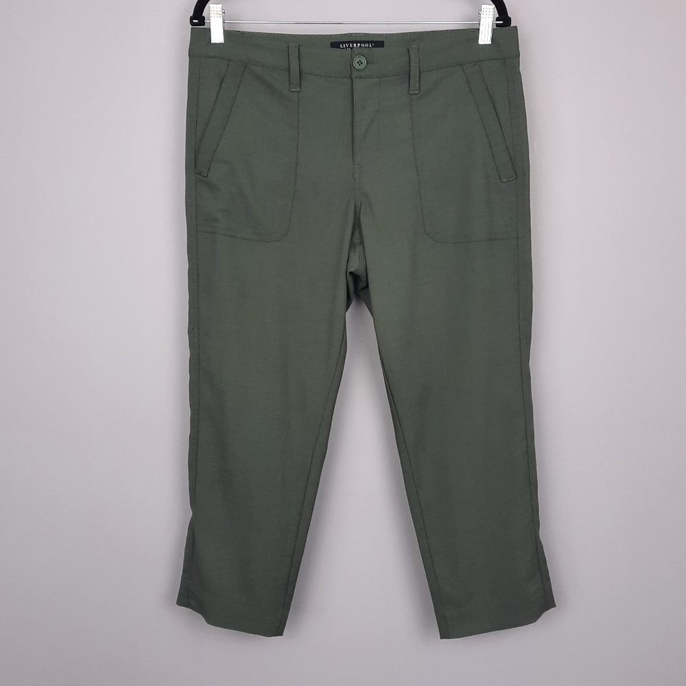 Liverpool Olive Green Mid Rise Lightweight Crop Pants size 8